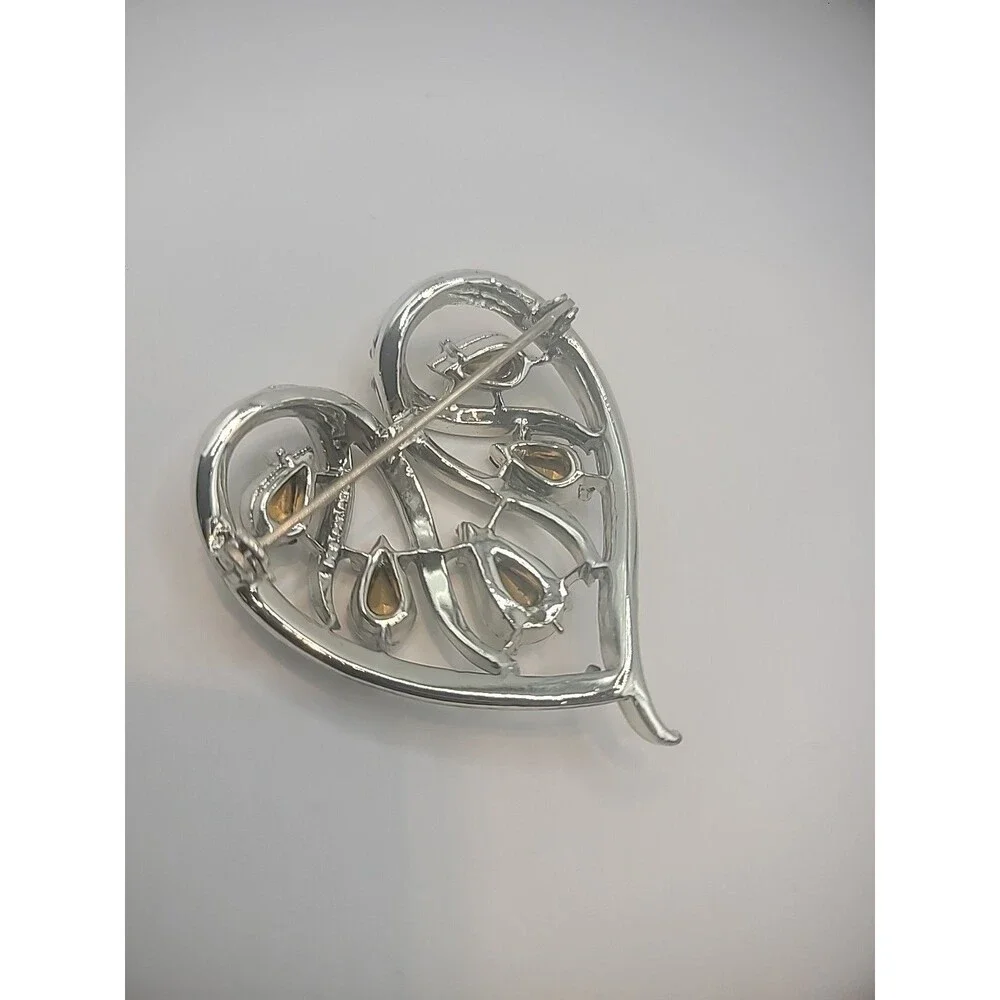 Vintage Coro Pin Brooch Ornate Heart Crystal Teardrop Jewelry Costume